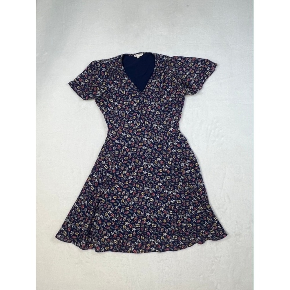 Jane and Delancey Navy Blue Floral V-Neck Fit and Flare Dress Small